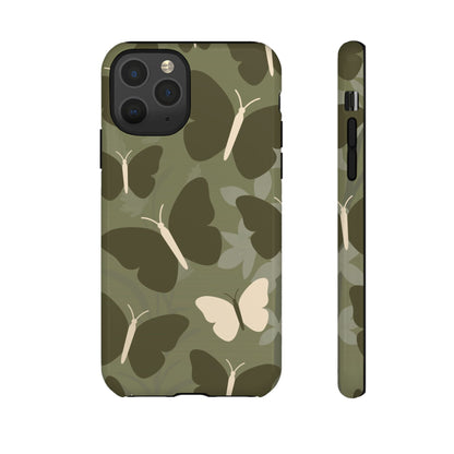 iPhone 11 Pro / Glossy Phone Case - Minimalist Olive Green Butterfly Pattern Phone Case