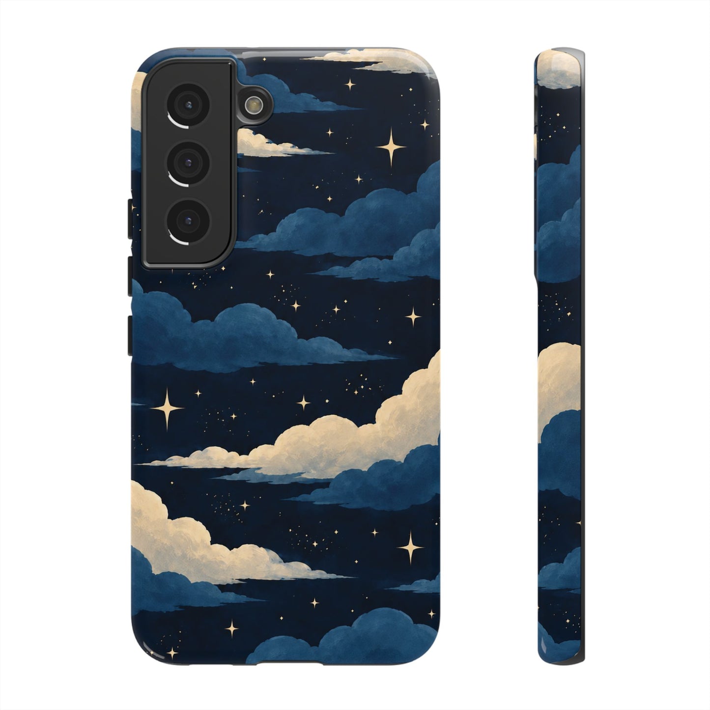 Illustrated Navy Blue Clouds & Stars Phone Case