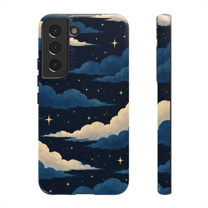 Illustrated Navy Blue Clouds & Stars Phone Case