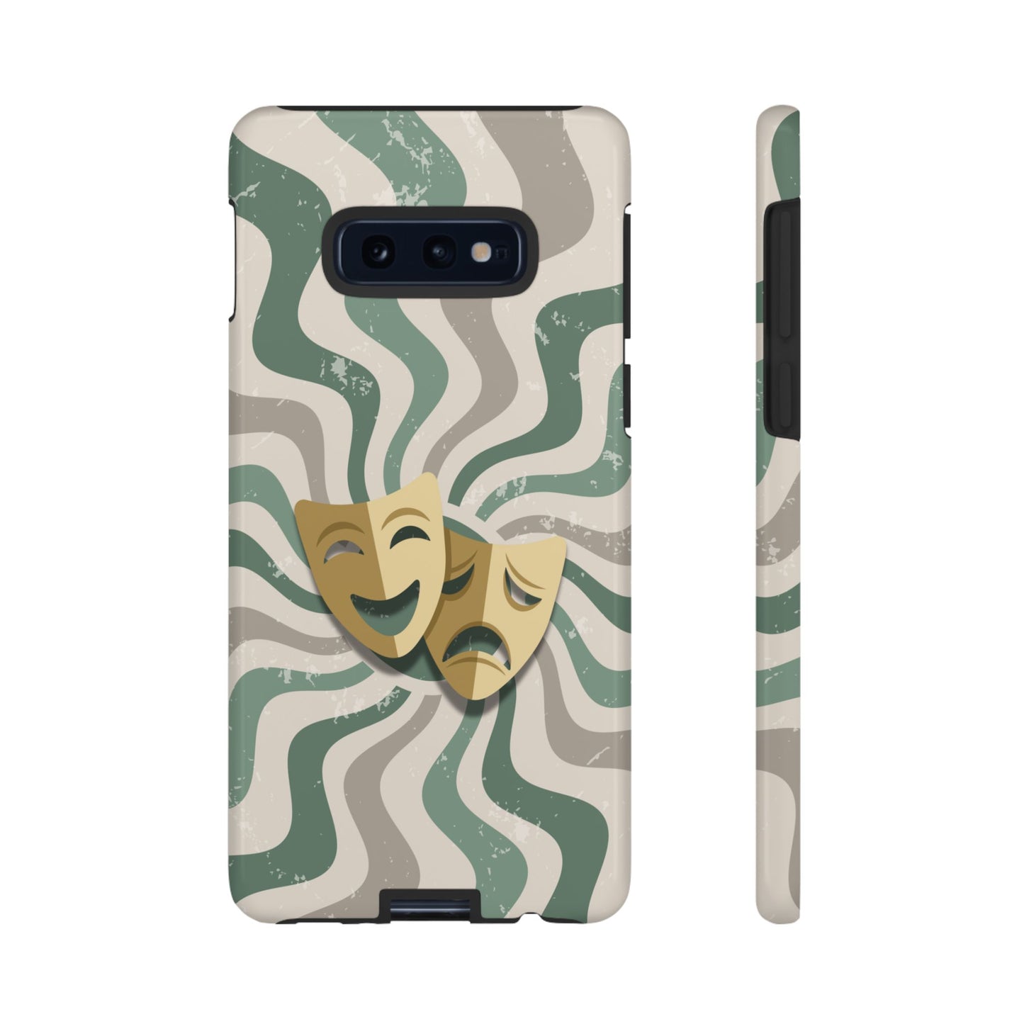 Samsung Galaxy S10E / Glossy Phone Case - Comedy & Tragedy Masks – Green Minimal Retro Wave Phone Case