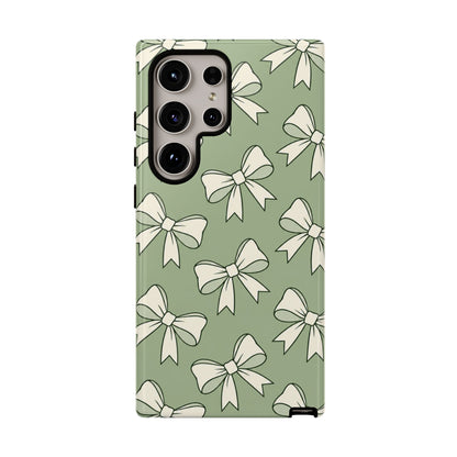 Chic Sage Green Bow Pattern Phone Case