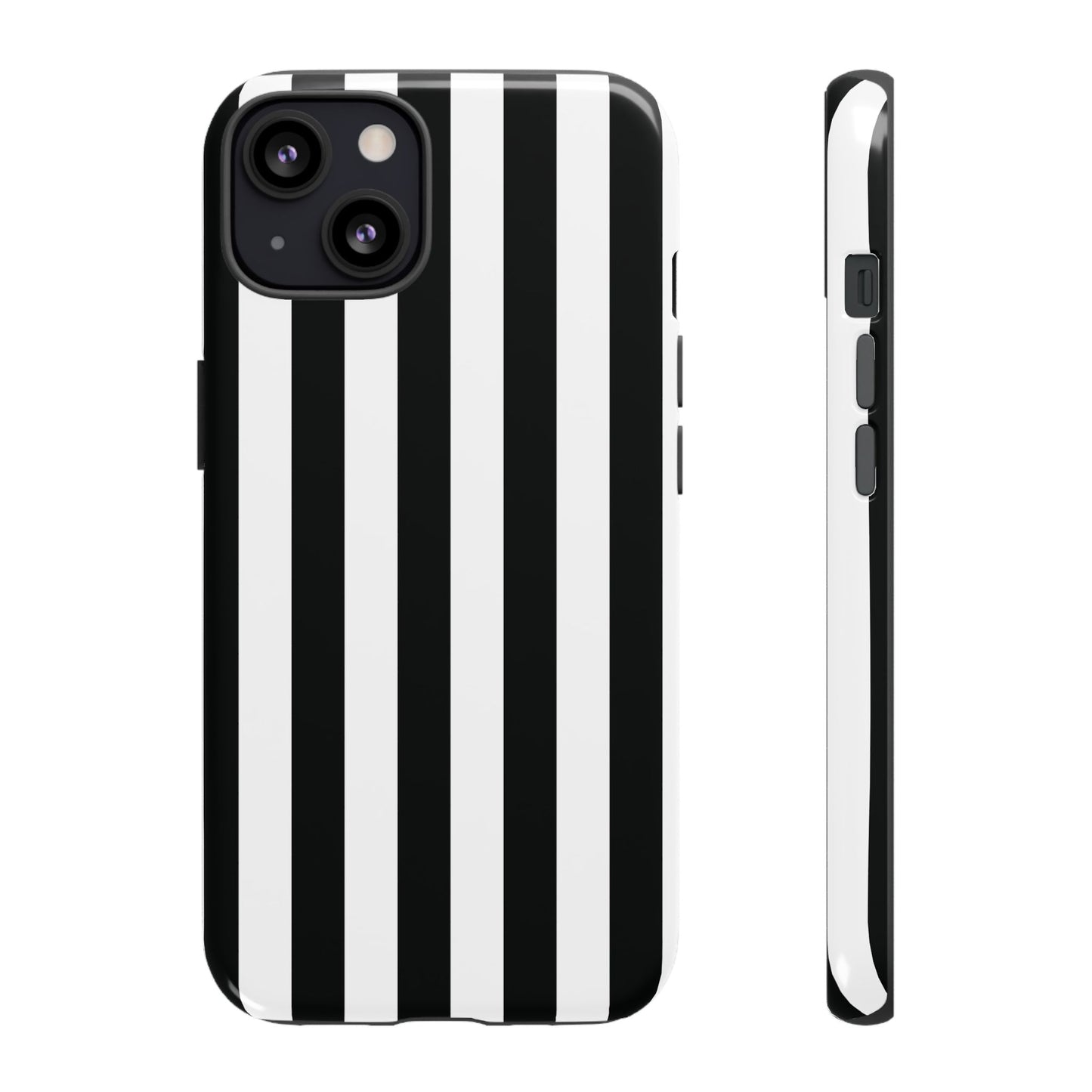 iPhone 13 / Glossy Phone Case - Simple Black & White Stripe Pattern Phone Case