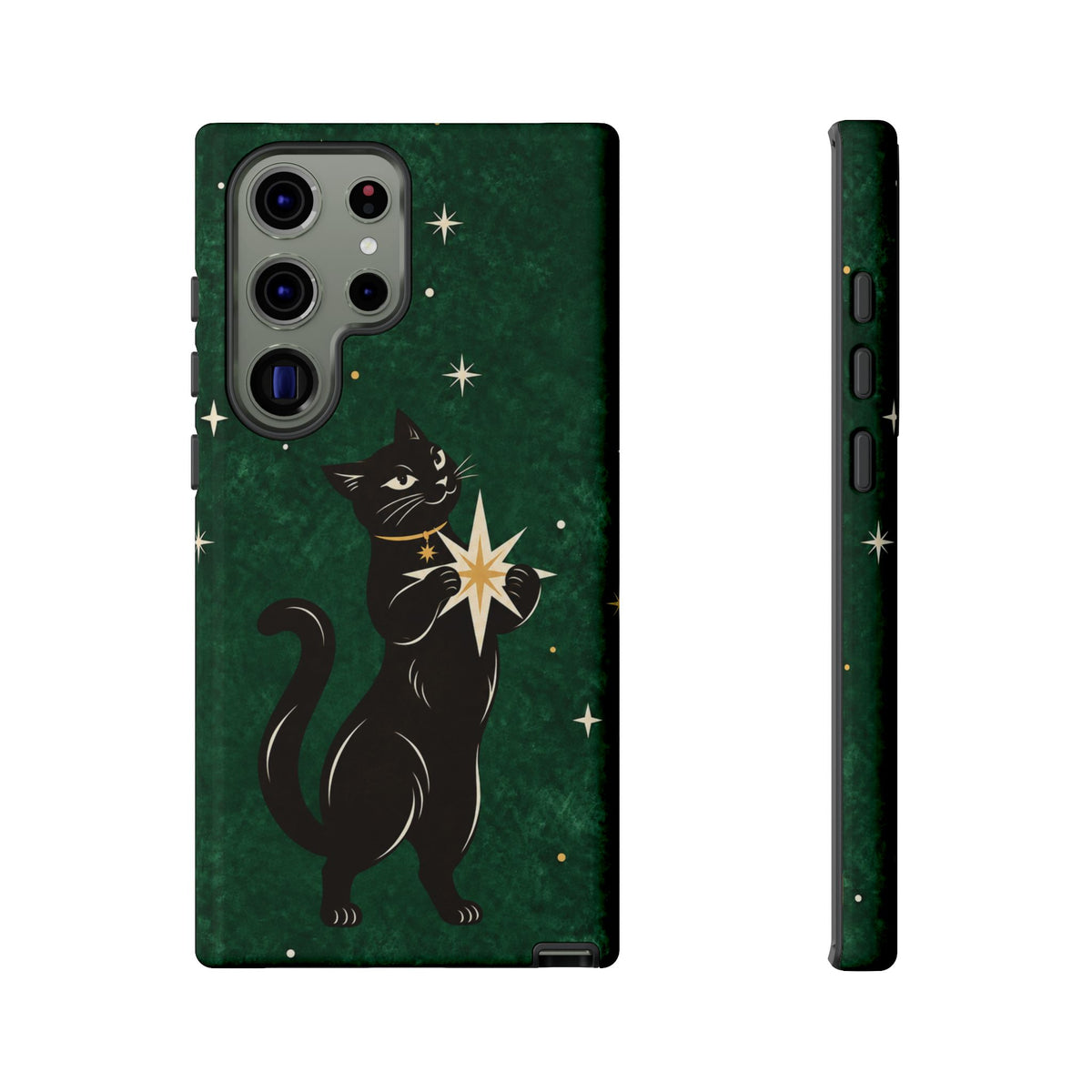 Forest Green Celestial Black Cat Phone Case - Green Phone Case - Samsung Galaxy S23 Ultra / Glossy