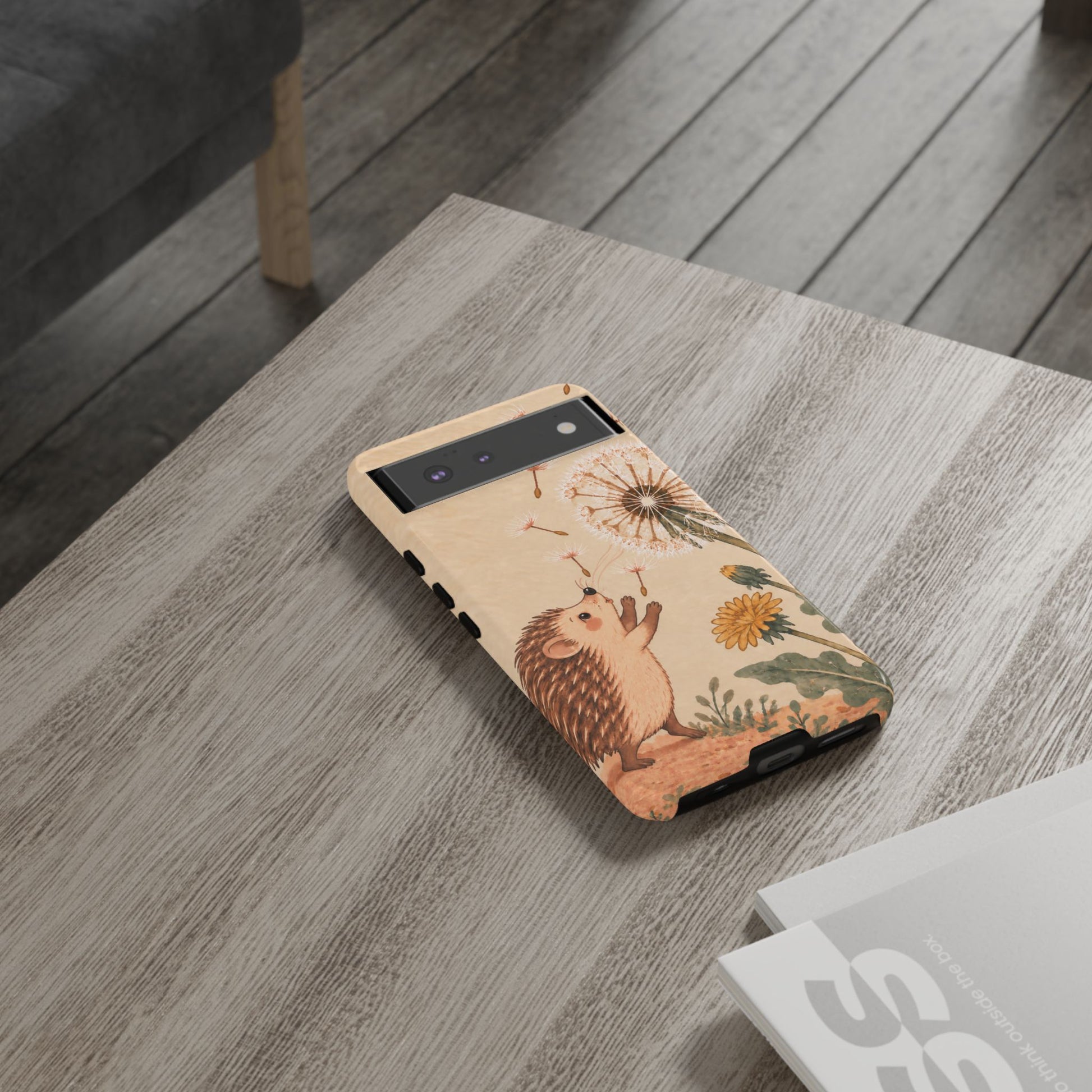 Whimsical Cream Hedgehog and Dandelion Phone Case - White Phone Case