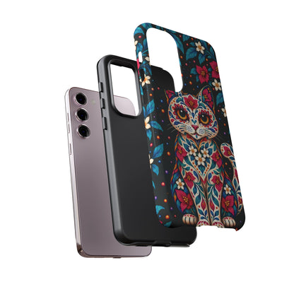 Vibrant Pink and Turquoise Calavera Cat Phone Case - Multicolor Phone Case