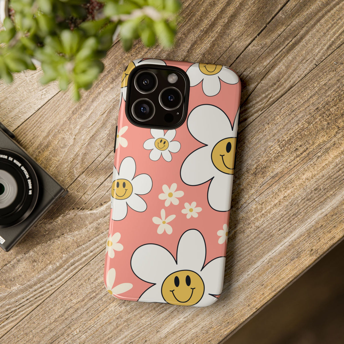 Fun Retro Daisy Pattern with Pink Background Phone Case - Pink Phone Case