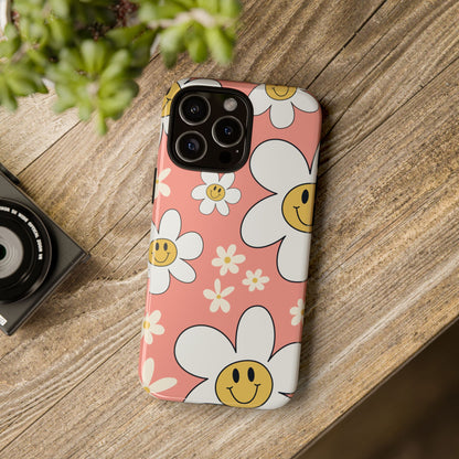 Fun Retro Daisy Pattern with Pink Background Phone Case - Pink Phone Case