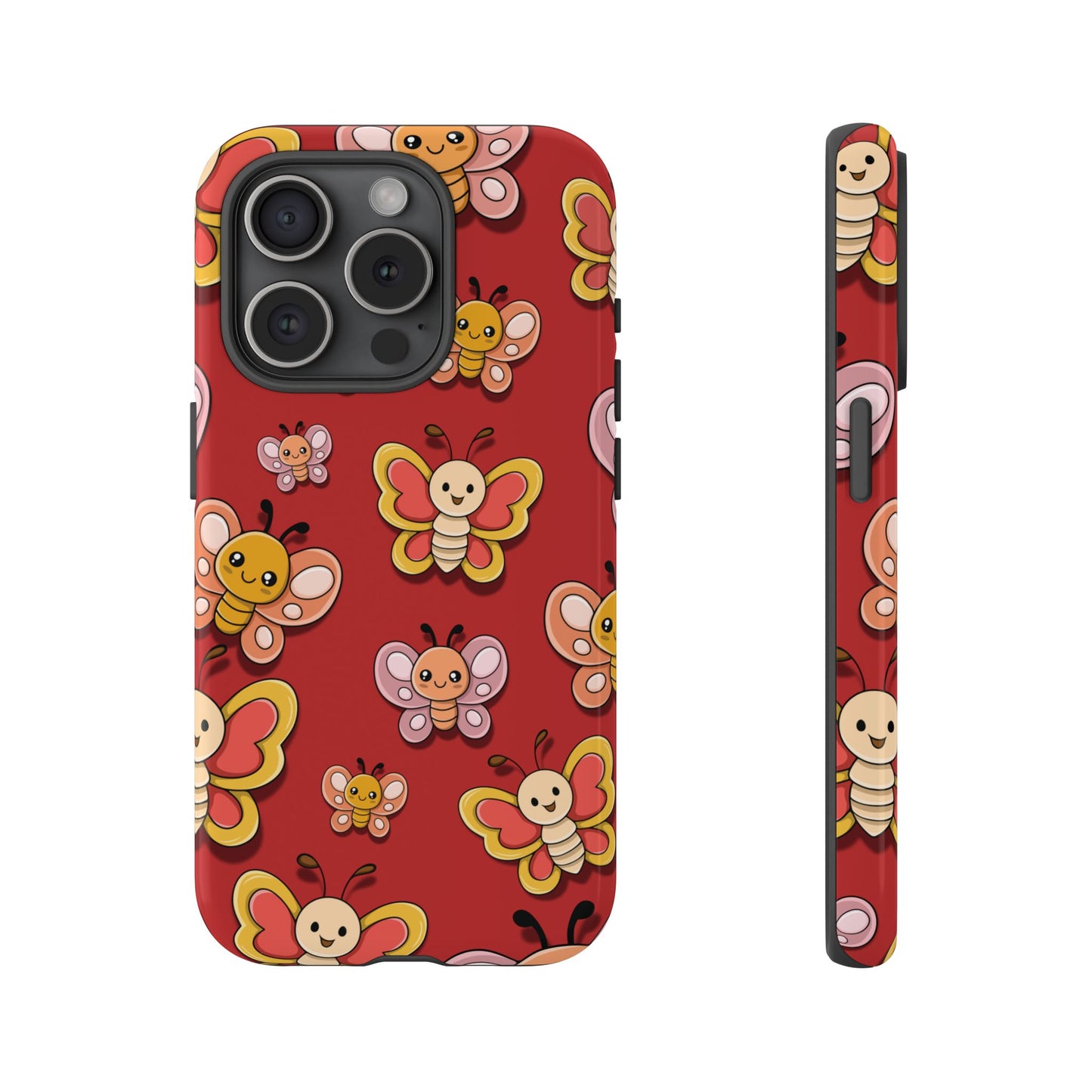 iPhone 15 Pro / Glossy Phone Case - Red Butterfly Sticker Design Phone Case
