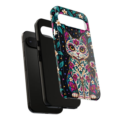 Vibrant Purple and Teal Calavera Cat Phone Case - Multicolor Phone Case