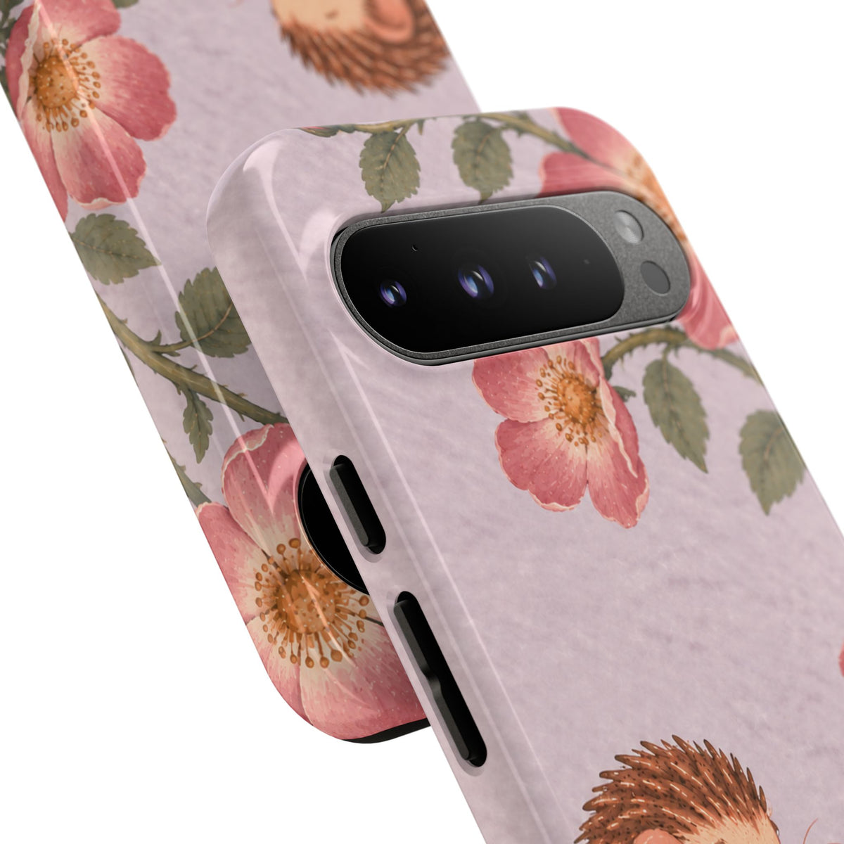 Whimsical Lilac Hedgehog and Wild Rose Phone Case - Purple Phone Case