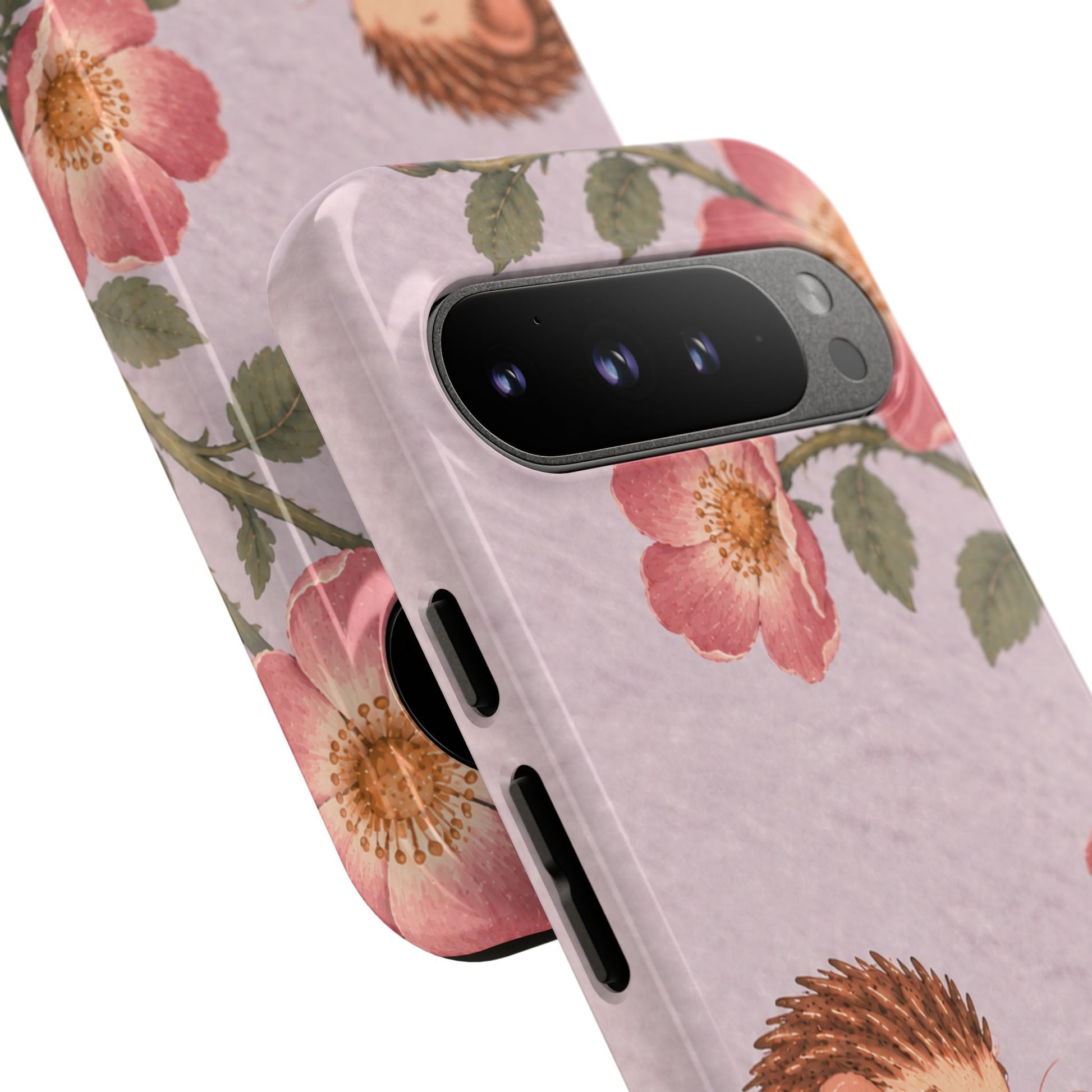 Whimsical Lilac Hedgehog and Wild Rose Phone Case - Purple Phone Case