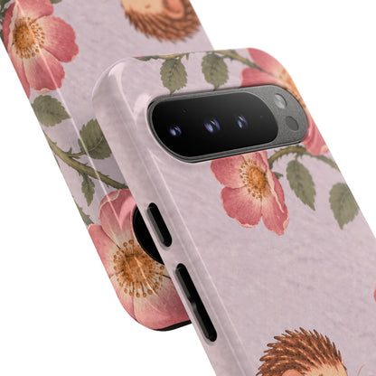 Whimsical Lilac Hedgehog and Wild Rose Phone Case - Purple Phone Case