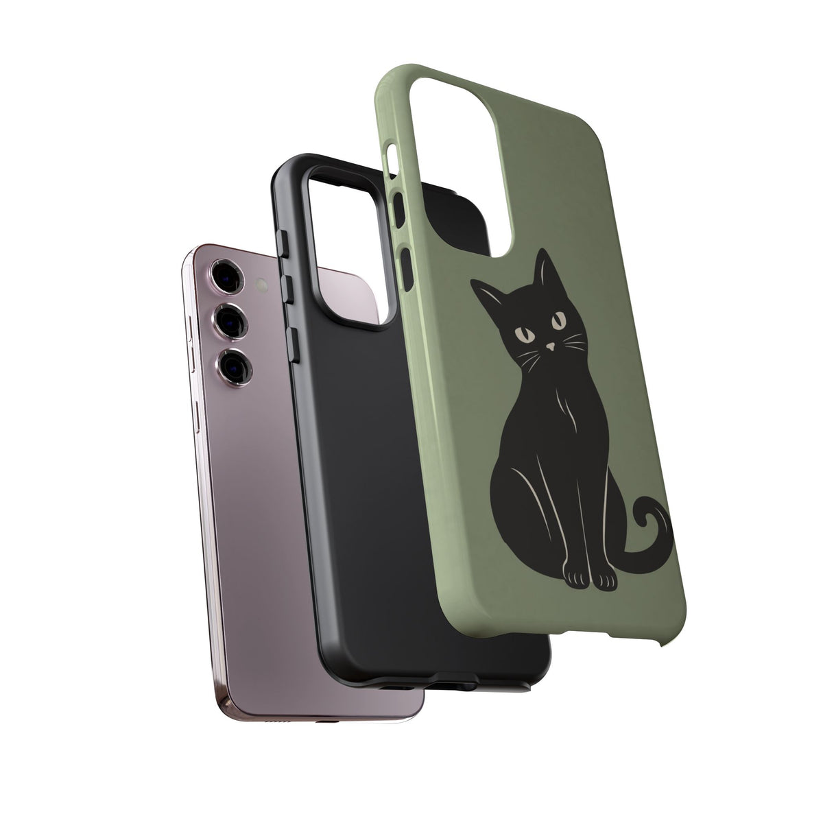 Minimalist Sage Green & Black Cat Phone Case