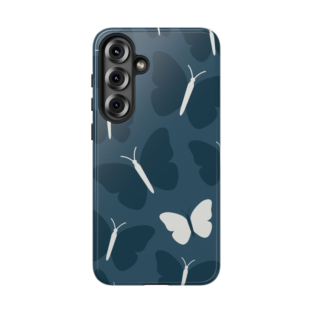 Minimalist Dark Blue Butterfly Pattern Phone Case - Blue Phone Case - Samsung Galaxy S25 Plus / Glossy