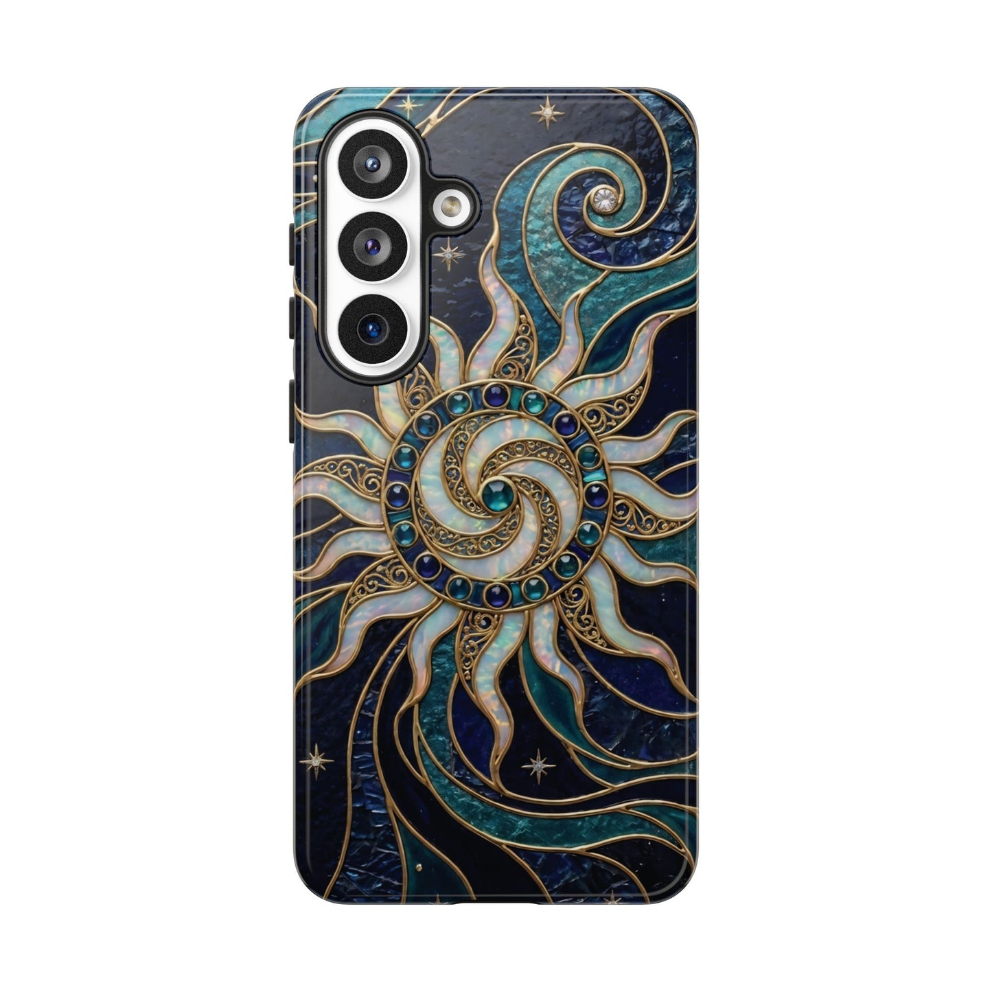 Elegant Teal & Gold Cosmic Sunburst Phone Case
