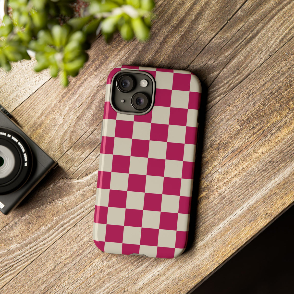 Pink & White Checked Pattern Phone Case - Pink Phone Case