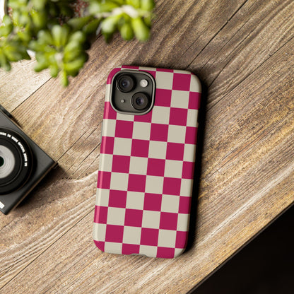 Pink & White Checked Pattern Phone Case - Pink Phone Case