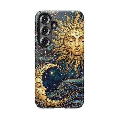 Elegant Teal & Gold Sun and Moon Phone Case