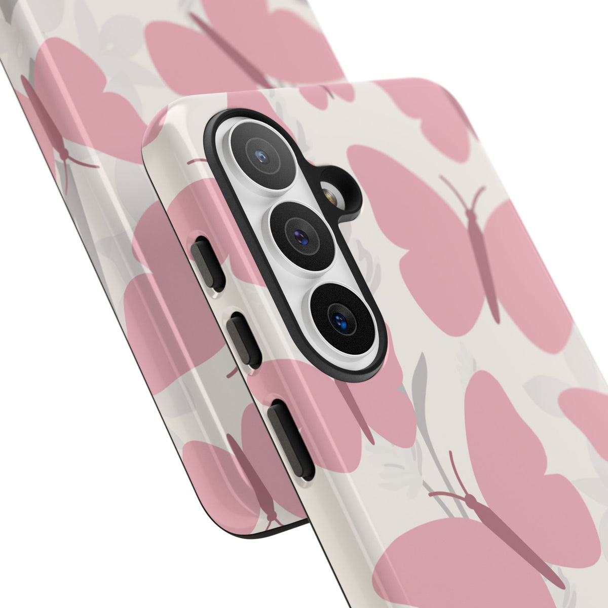 Minimalist Cream & Pink Butterfly Pattern Phone Case - White Phone Case