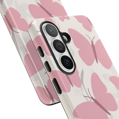 Minimalist Cream & Pink Butterfly Pattern Phone Case - White Phone Case