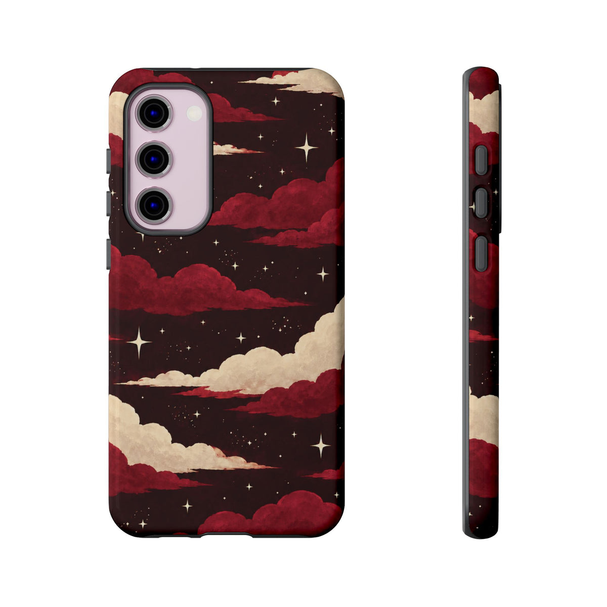 Illustrated Crimson Red Clouds & Stars Phone Case