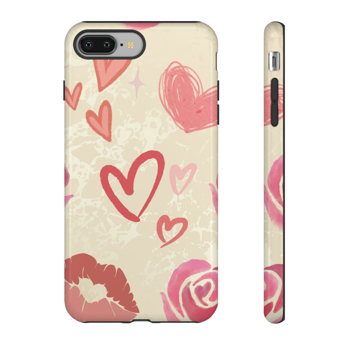 Cute Pink Heart & Rose Pattern Phone Case - Pink Phone Case - iPhone 8 Plus / Glossy