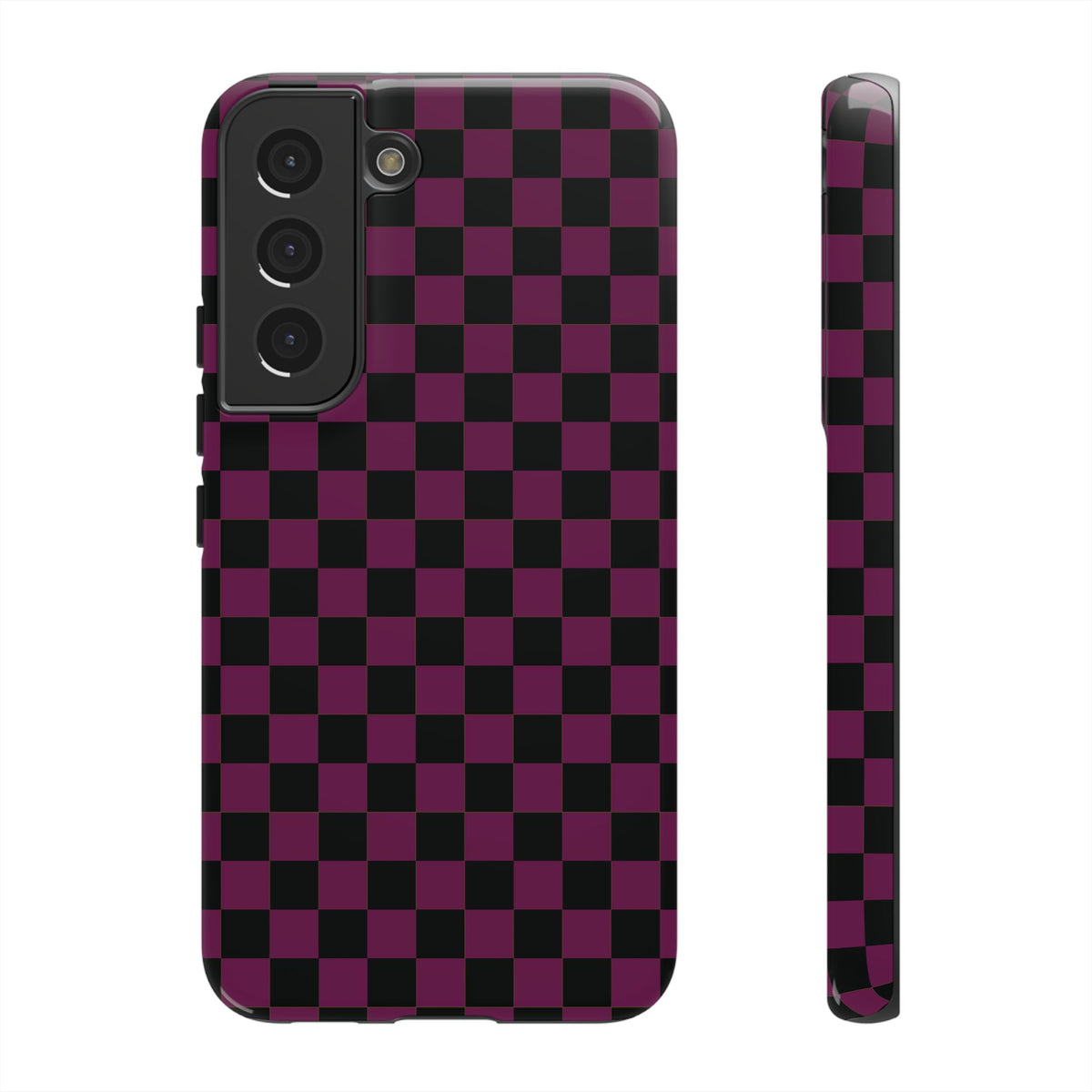 Trendy Plum & Black Small Checked Pattern Phone Case - Purple Phone Case - Samsung Galaxy S22 / Glossy