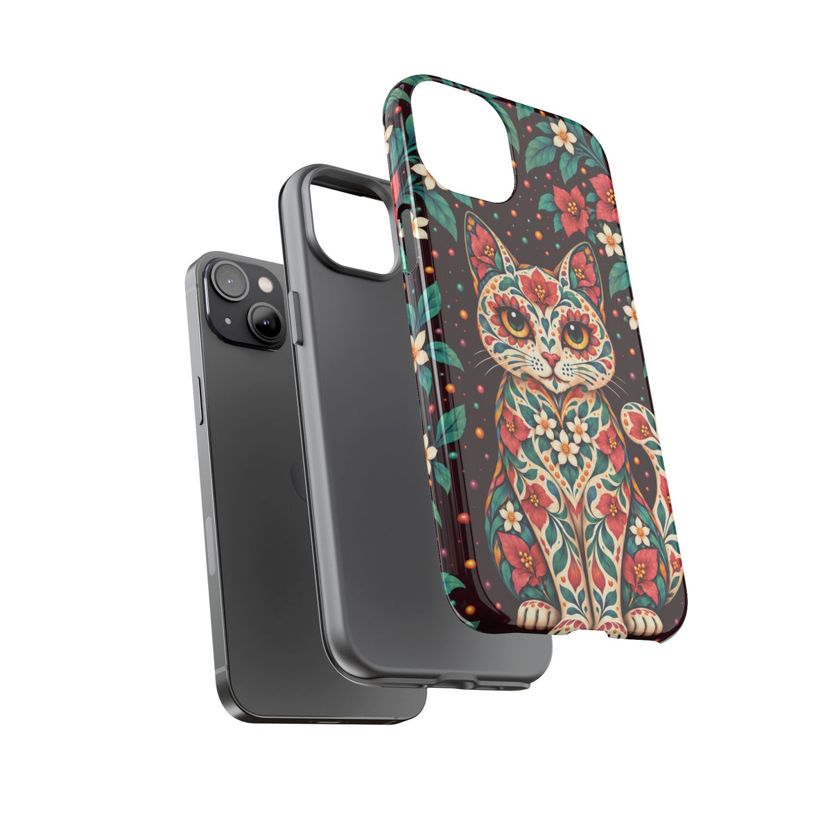 Vibrant Terracotta and Teal Calavera Cat Phone Case - Multicolor Phone Case