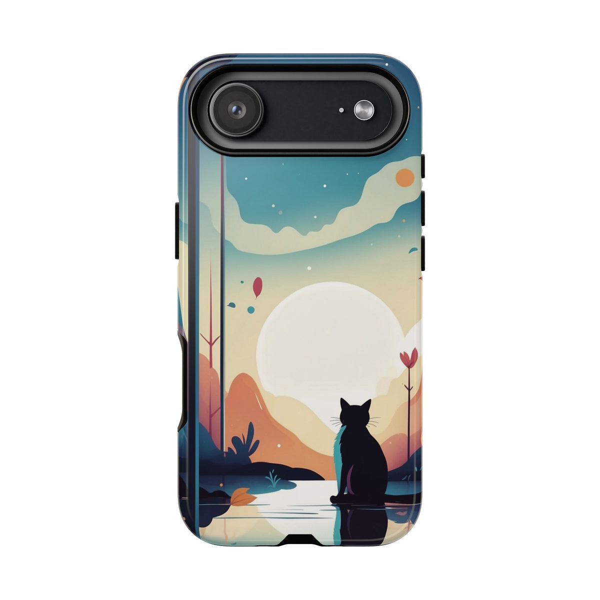 Stylised Cat & Moon Design Phone Case - Multicolor Phone Case - iPhone 17 Air / Glossy