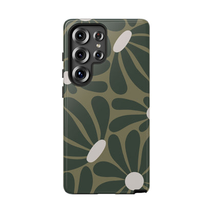 Retro Olive Green Daisy Pattern Phone Case - Green Phone Case - Samsung Galaxy S25 Ultra / Glossy
