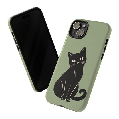 Minimalist Sage Green & Black Cat Phone Case