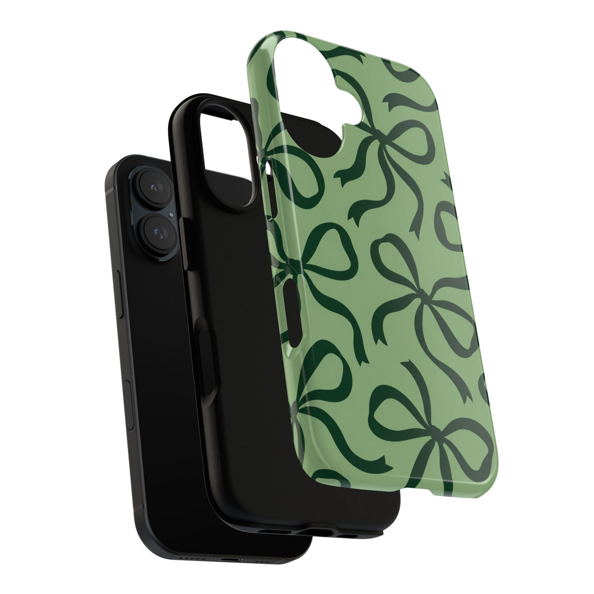 Bold Sage Green and Forest Green Bow Pattern Phone Case