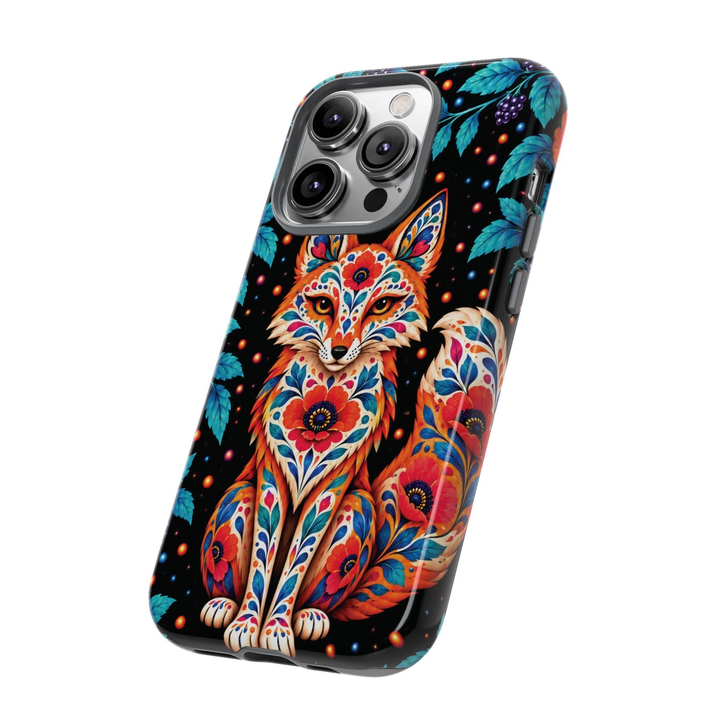 Vibrant Orange and Turquoise Calavera Fox Phone Case - Multicolor Phone Case