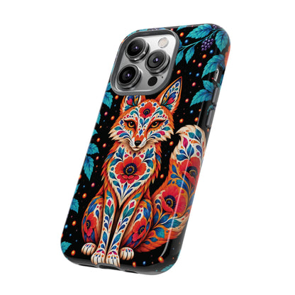Vibrant Orange and Turquoise Calavera Fox Phone Case - Multicolor Phone Case