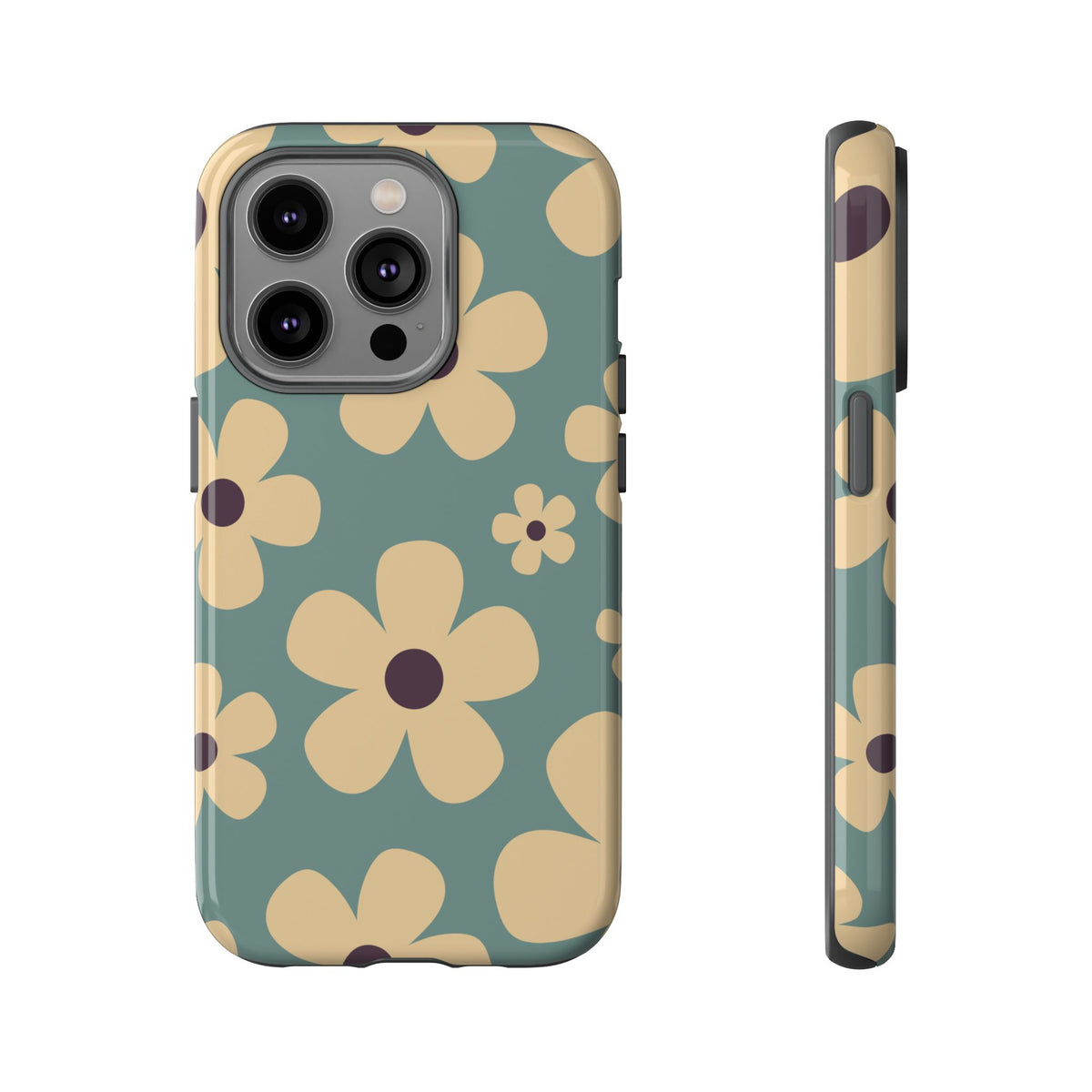 Cute Blue & Cream Daisy Pattern Phone Case - Blue Phone Case - iPhone 14 Pro / Glossy