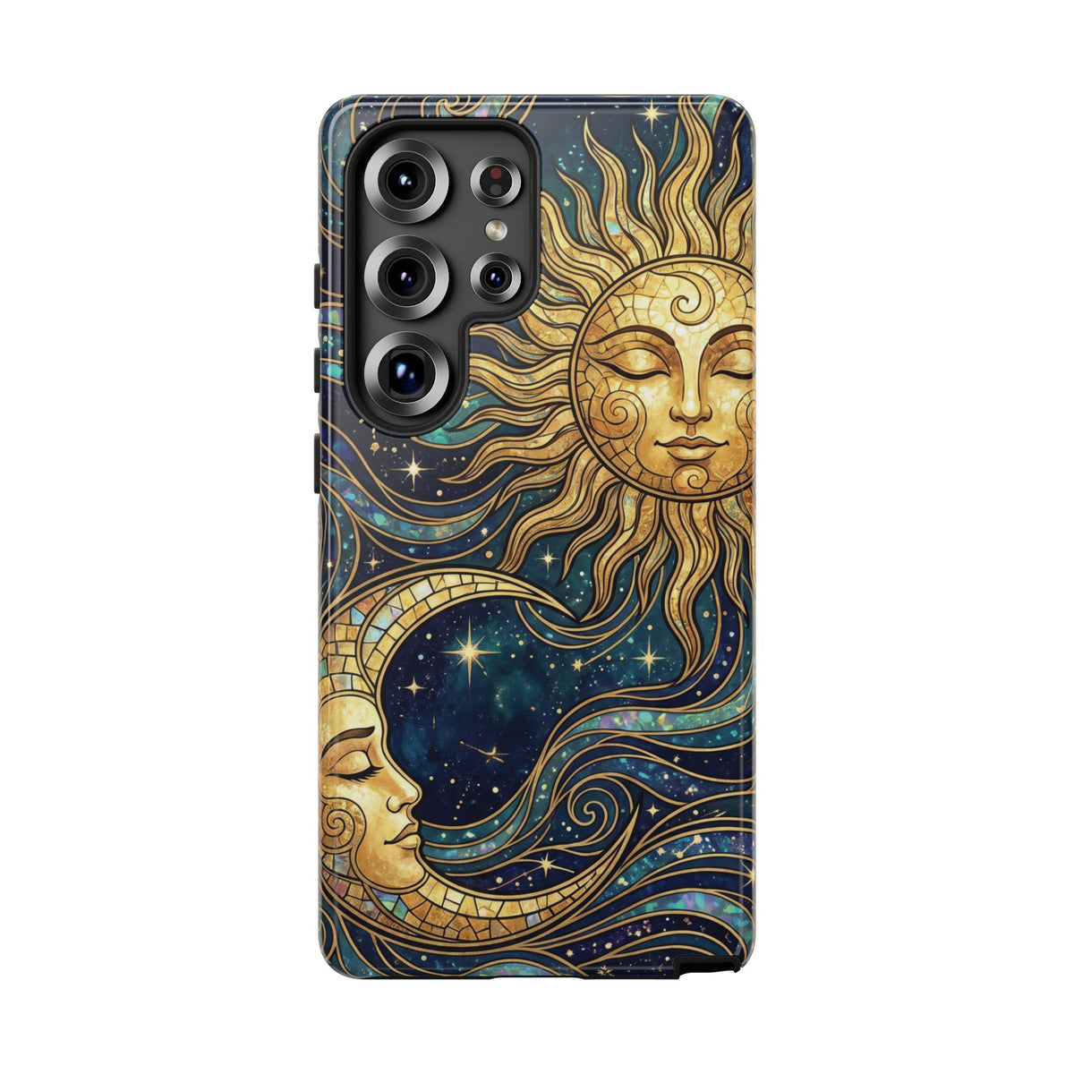 Elegant Teal & Gold Sun and Moon Phone Case