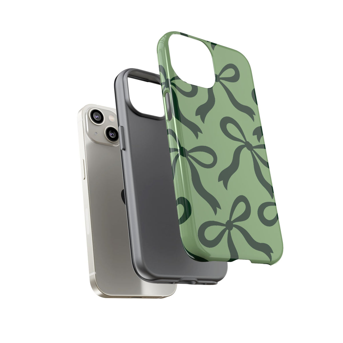 Bold Sage Green and Forest Green Bow Pattern Phone Case - Green Phone Case
