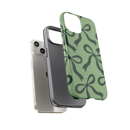 Bold Sage Green and Forest Green Bow Pattern Phone Case - Green Phone Case