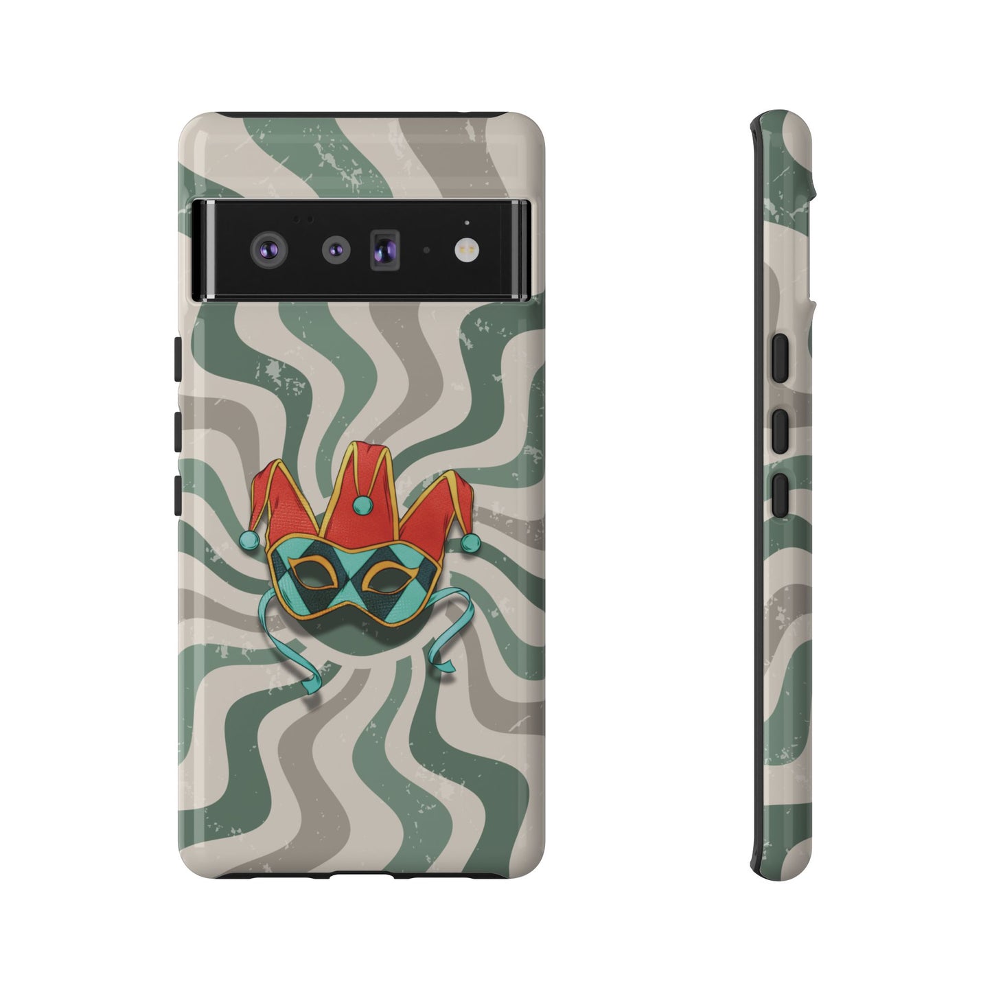 Google Pixel 6 Pro / Glossy Phone Case - Venetian Jester Mask – Green Retro Soft Revival Phone Case