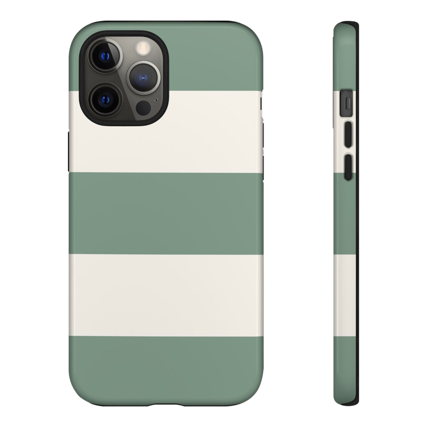 iPhone 12 Pro Max / Glossy Phone Case - Green & White Horizontal Stripe Pattern Phone Case
