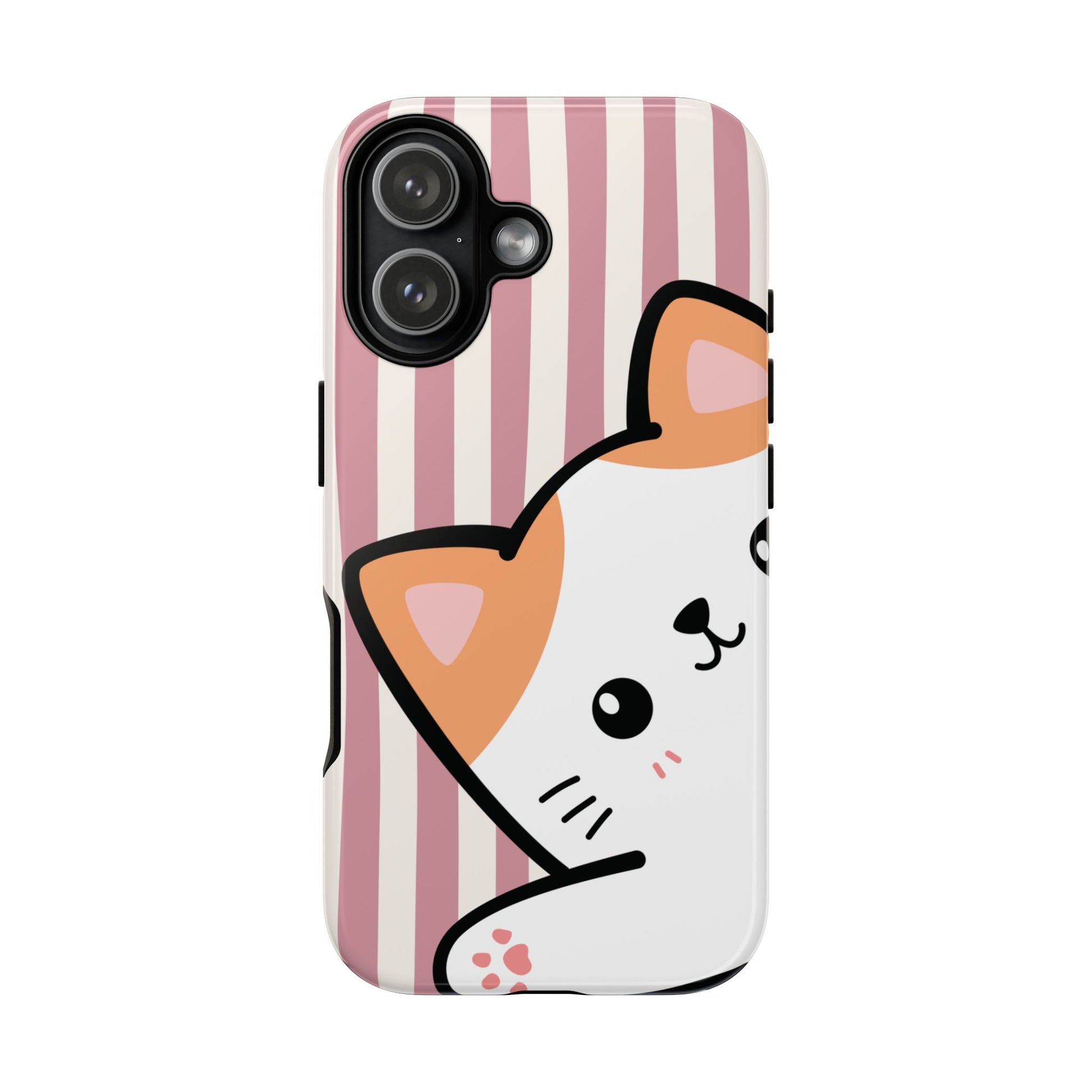 Playful Peakaboo Cat with Pink Stripe Pattern Phone Case - Pink Phone Case - iPhone 17 / Glossy
