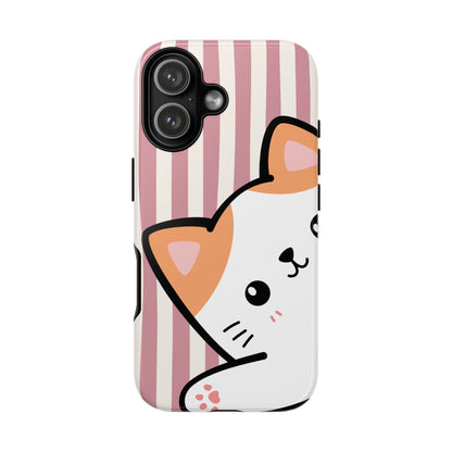 Playful Peakaboo Cat with Pink Stripe Pattern Phone Case - Pink Phone Case - iPhone 17 / Glossy
