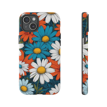 iPhone 15 Plus / Glossy Phone Case - Pop Art Daisies Illustration ’Red & Blue’ Phone Case