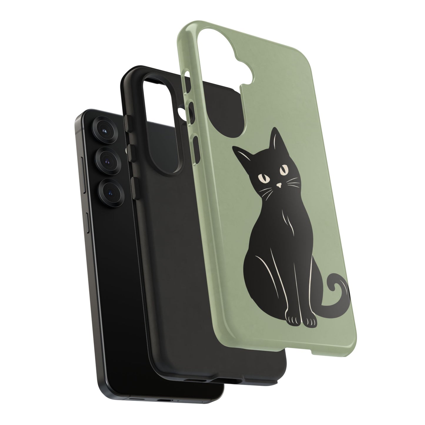Minimalist Sage Green & Black Cat Phone Case