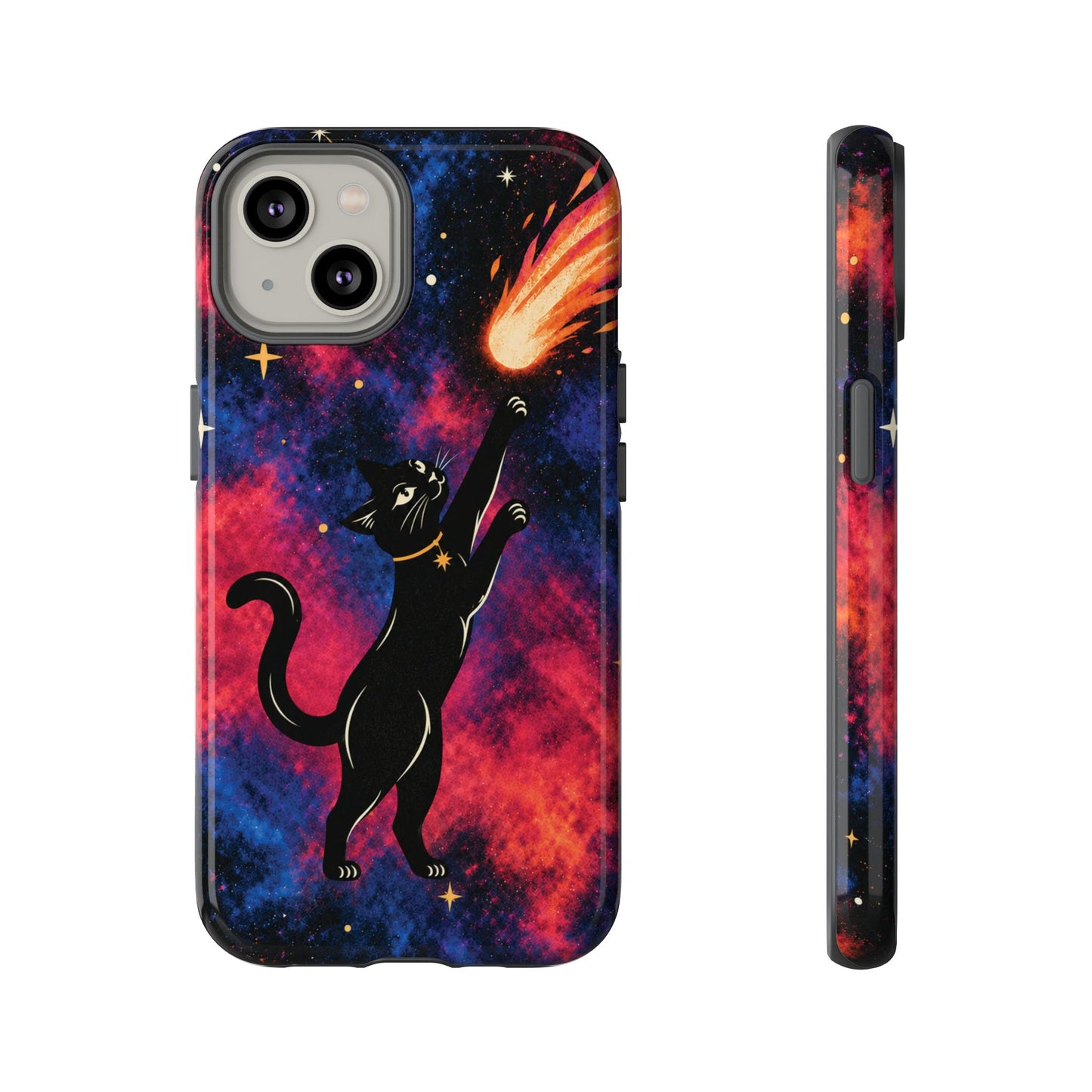 Whimsical Multicolour Celestial Black Cat Phone Case