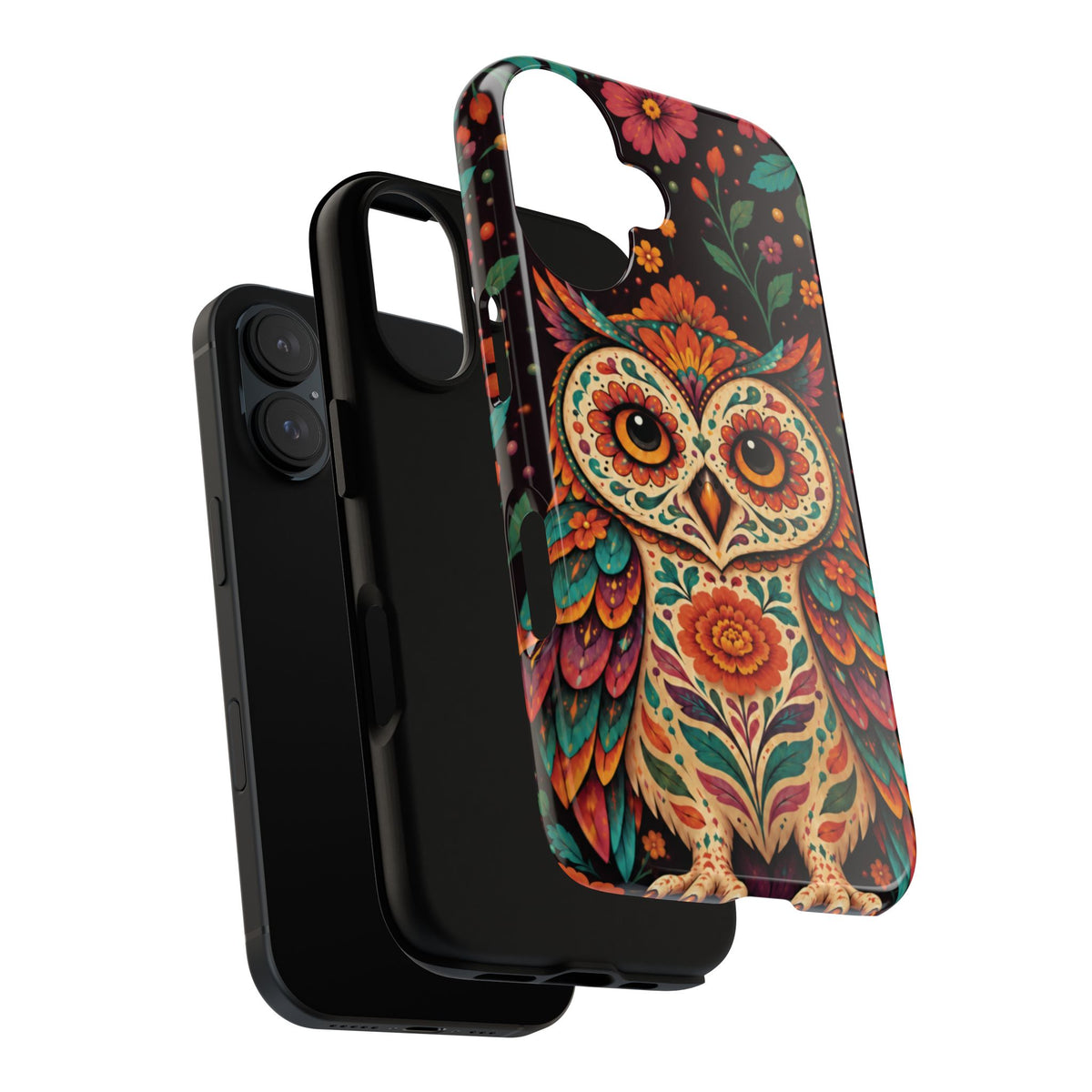 Vibrant Terracotta and Teal Calavera Owl Phone Case - Multicolor Phone Case