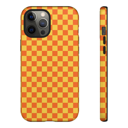 iPhone 12 Pro Max / Glossy Phone Case - Trendy Orange & Yellow Small Checked Pattern Phone Case
