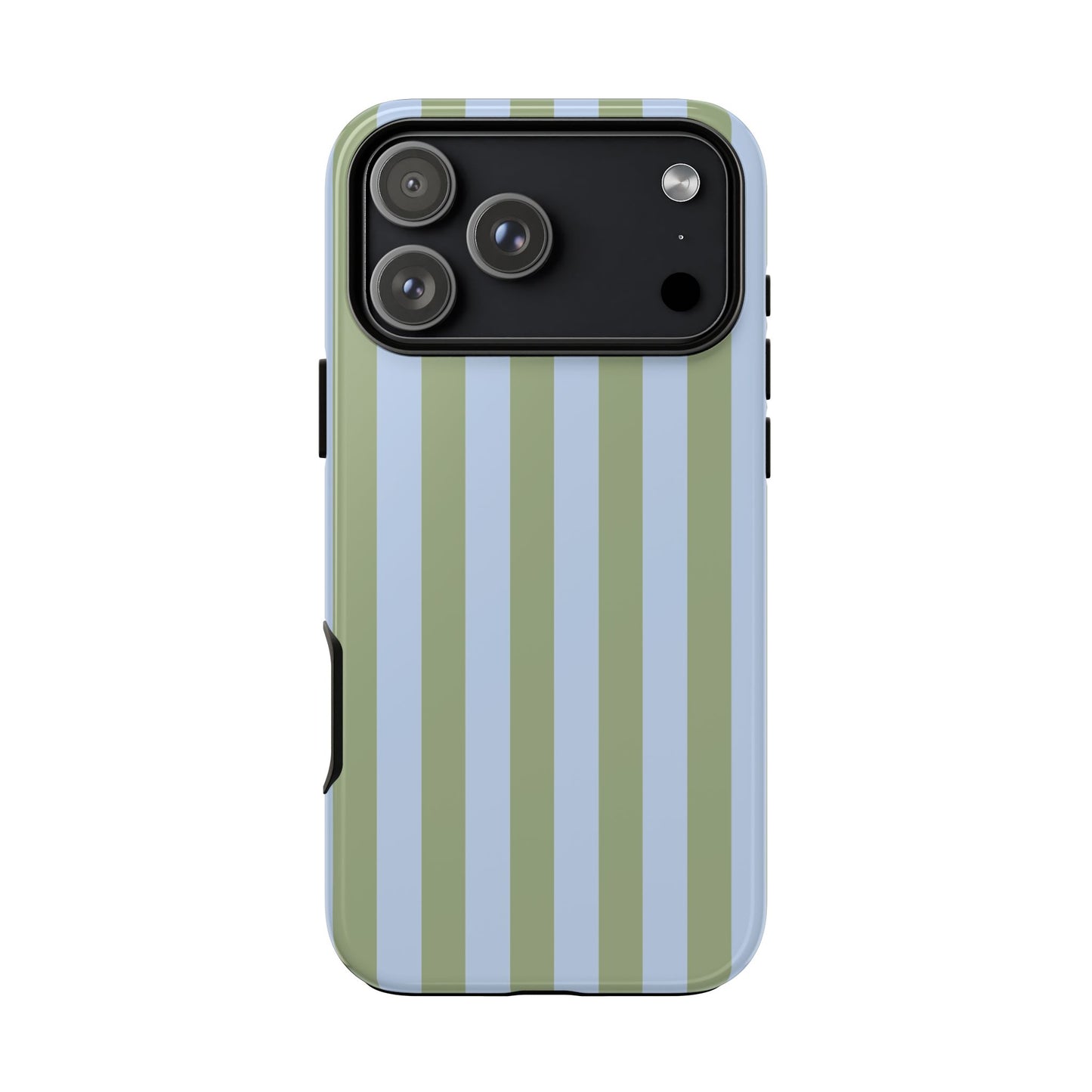 iPhone 17 Pro Max / Glossy Phone Case - Trendy Ice Blue & Green Stripe Pattern Phone Case