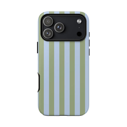 iPhone 17 Pro Max / Glossy Phone Case - Trendy Ice Blue & Green Stripe Pattern Phone Case