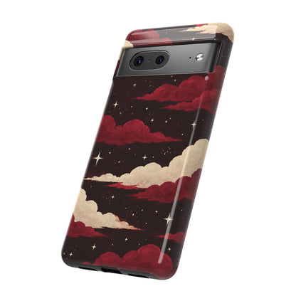 Illustrated Crimson Red Clouds & Stars Phone Case